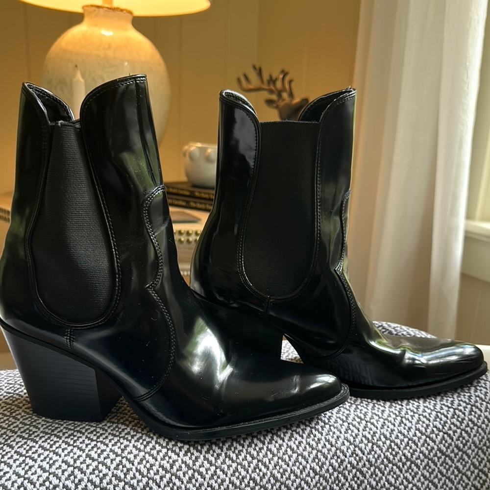 Zara Glossy Black Ankle Boots